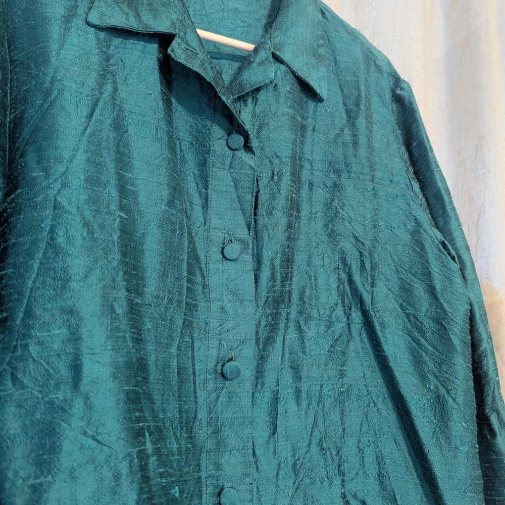 105. Blue Boxy Button Down Shirt with Notched Collar - Picture 2 of 4